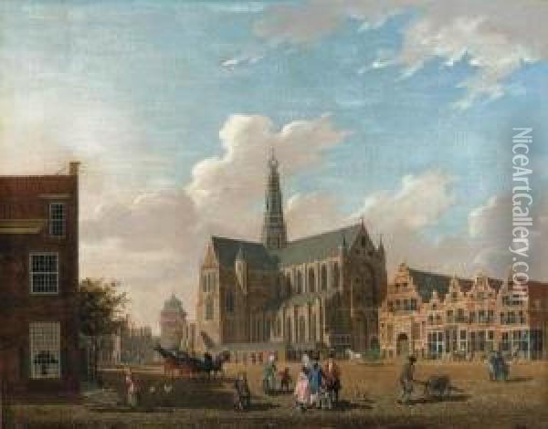 A View Of St. Bavo's Cathedral, Haarlem, With Elegant Company Andtownsfolk Oil Painting - Isaak Ouwater