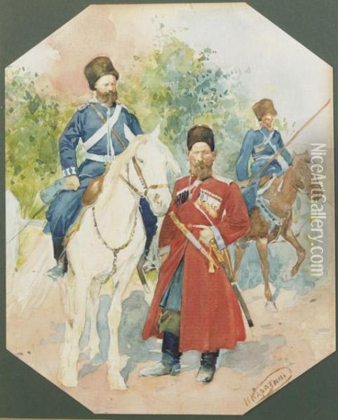 Cossack Soldiers Oil Painting - Nikolai Nikolaevich Karazin