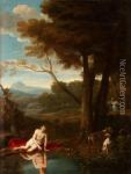 Landskap Med Narcissus Och Eko Oil Painting - Gaspard Dughet Poussin