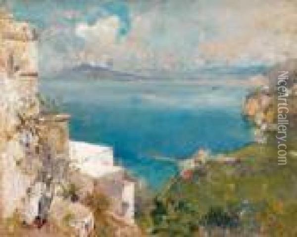 Vue De Sorrento Et Du Golf De Naples Oil Painting - Giuseppe Casciaro