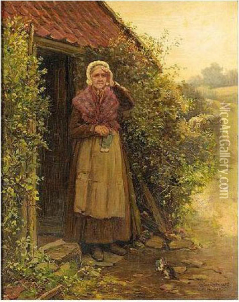 The Cottage Door Oil Painting - Hector Chalmers