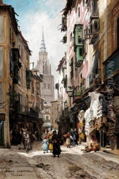 Street Scene, Toledo Oil Painting - Edme-Emile Laborne