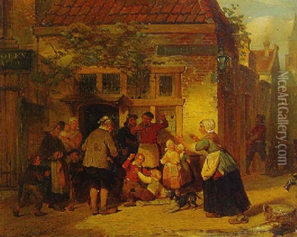 Boys Fighting Outside A Tavern Oil Painting - Herman Frederik Carel ten Kate