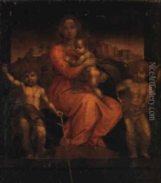 La Madonna Col Bambino Tra S. Giovannino E Un Angioletto Oil Painting - Giulio Romano