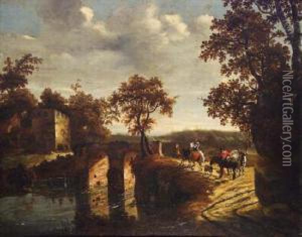 Le Paysage Au Pont De Pierre Avec Trois Paysans Oil Painting - Rembrandt Van Rijn
