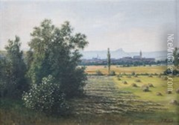 Sommerliche Landschaft Bei Oberensingen Oil Painting - Julius Kornbeck