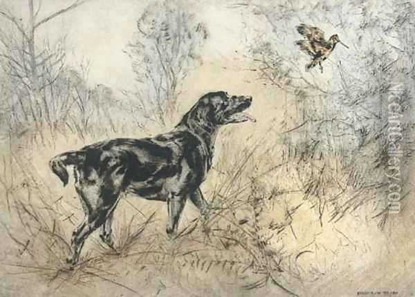 A labrador putting up a snipe Oil Painting - Henry Wilkinson