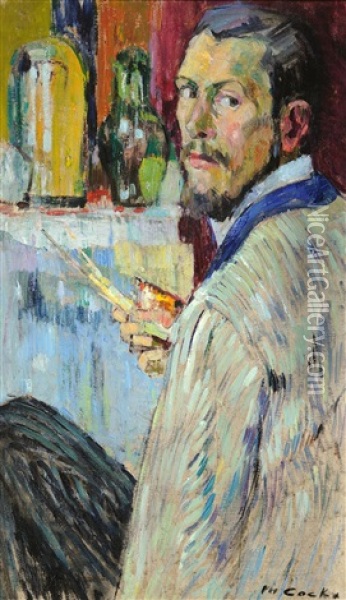 Autoportrait Aux Pinceaux Oil Painting - Philibert Cockx
