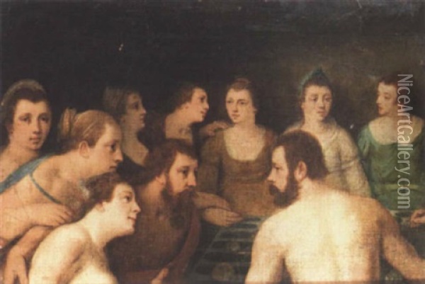 A Banquet Of The Gods Oil Painting - Cornelis Cornelisz Van Haarlem