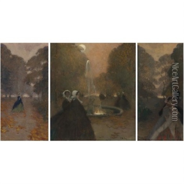 At The Fountain (triptych) Oil Painting - Peter Alexanrovitch (Pierre) Nilouss
