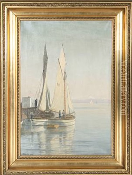 Sailing Boats At The Quay Oil Painting - Christian Blache