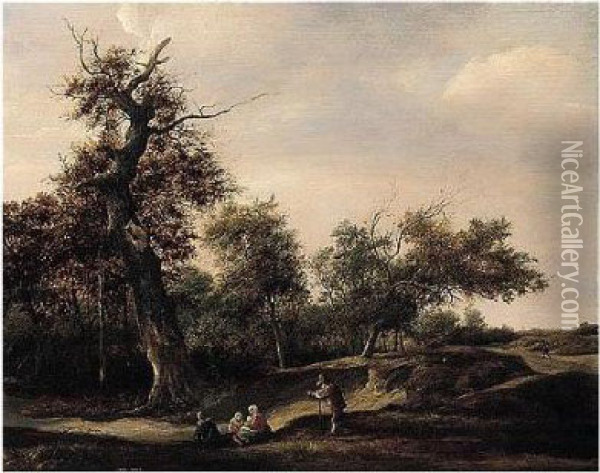 A Dune Landscape With Peasants Resting Near The Margin Of A Wood Oil Painting - Jan Steen