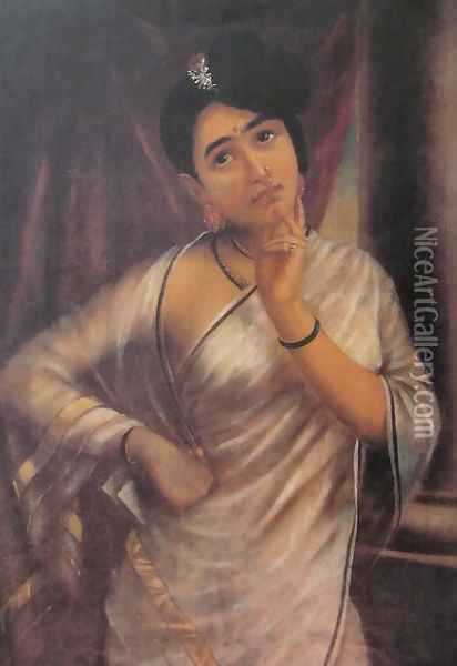 Reverie Oil Painting - Raja Ravi Varma