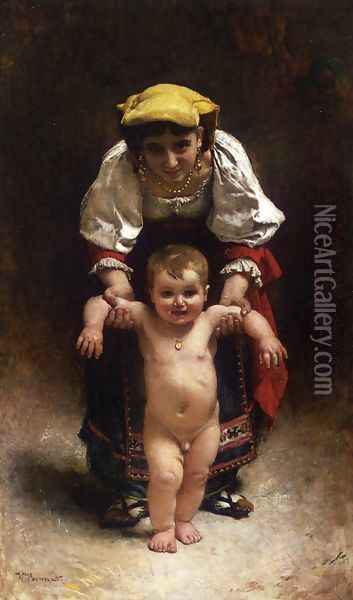 First Steps Oil Painting - Leon Bonnat