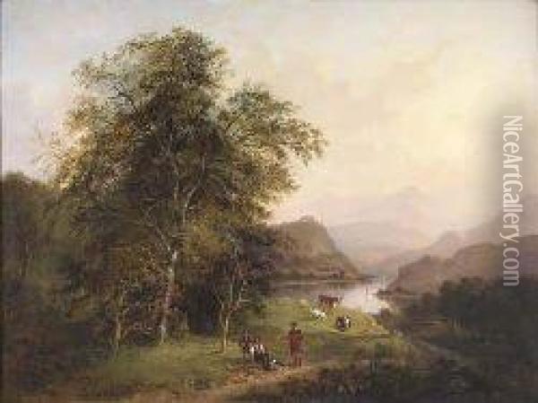 Figures In A Highland Landscape Oil Painting - Jane Nasmyth