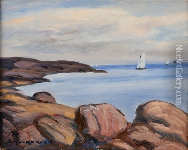 Sailboats At Sea Oil Painting - Jalmari Ruokokoski