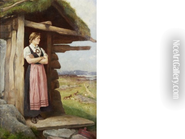 At The Cottage Door Oil Painting - Axel Ender