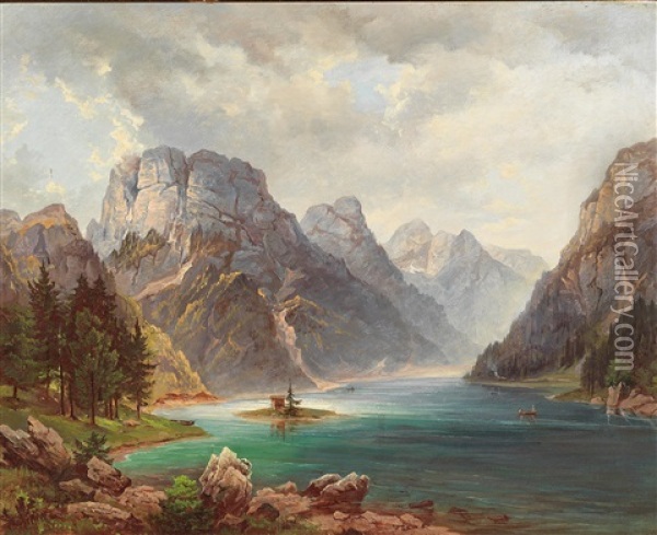 View Of The Raibl Lake Oil Painting - Jakob Canciani