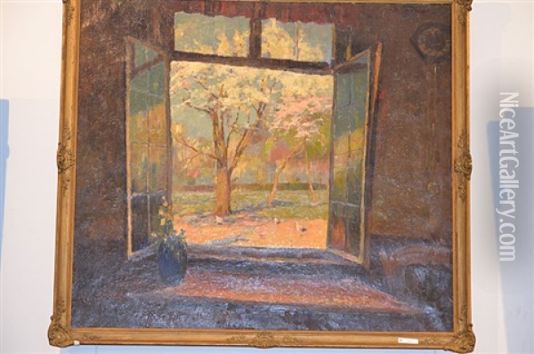 Floraison Printaniere A Travers La Fenetre Oil Painting - Herman Broeckaert