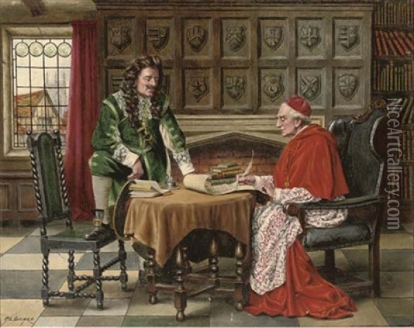 A Meeting With The Cardinal Oil Painting - Alfred Lyndon Grace