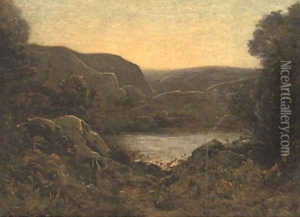 Before the lake at dusk Oil Painting - Henri-Joseph Harpignies