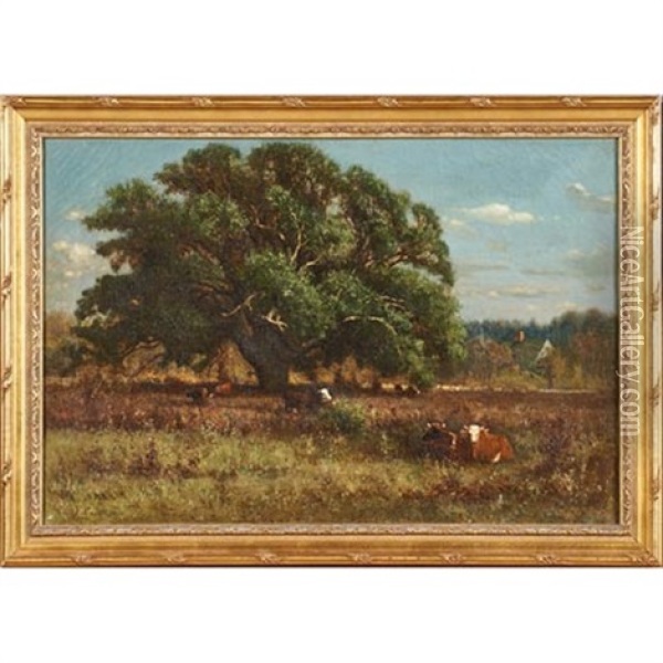 Untitled (pastoral Landscape With Cows) Oil Painting - George Nelson Cass