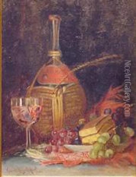 Still Life With Grapes, Cake And Bottle Of Wine Oil Painting - Claude Raguet Hirst