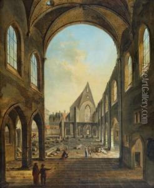 Blick In Eine Kirchewahrend Des Abbruchs Oil Painting - Christian Stocklin