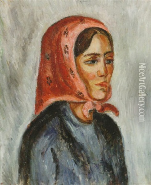 Kvinna I Rosa Sjalett Oil Painting - Goesta (Adrian G. Fabian) Sandels