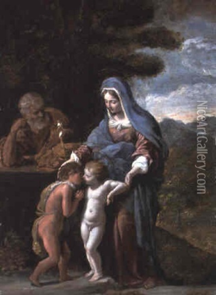 The Holy Family With The Infant St. John The Baptist Oil Painting - Giovanni Lanfranco