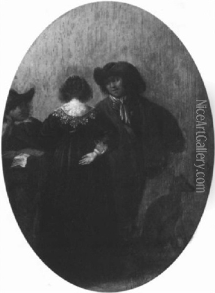 Jeune Femme De Dos Conversant Avec Deux Galants Oil Painting - Pieter Jacobs Codde
