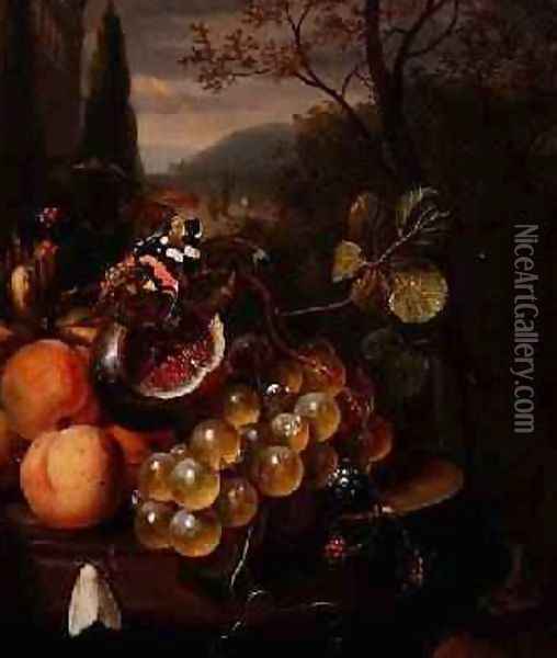 Still Life with Fruit and Butterflies Oil Painting - Jan Mortel