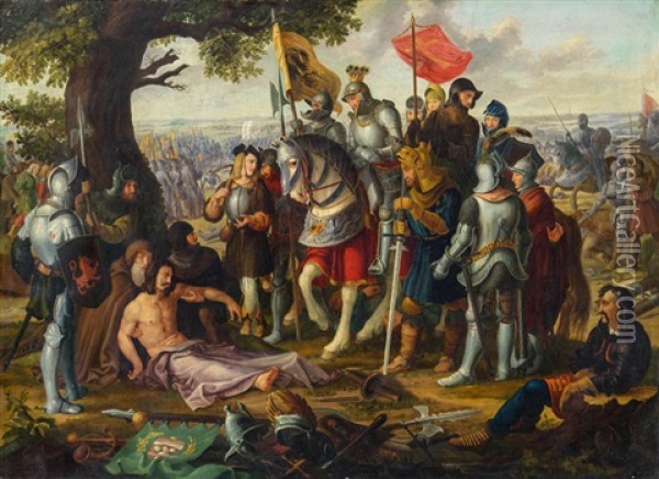 Rudolf Von Habsburg An Der Leiche Konig Ottokars Oil Painting - Franz Brudermann
