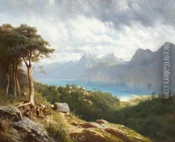 Sudlicher Gebirgssee Oil Painting - Leopold Heinrich Voscher
