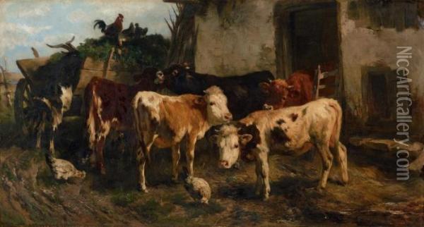Vieh An Der Tranke Oil Painting - Anton Braith