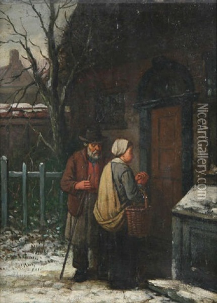 Mendiants Devant La Porte Oil Painting - Adrien Ferdinand de Braekeleer
