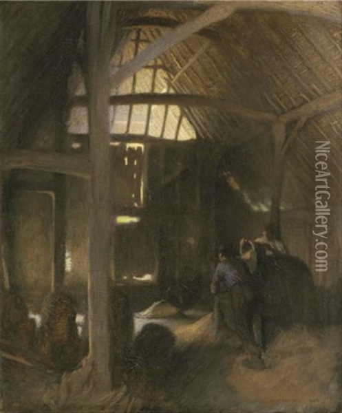 The Dark Barn Oil Painting - Sir George Clausen