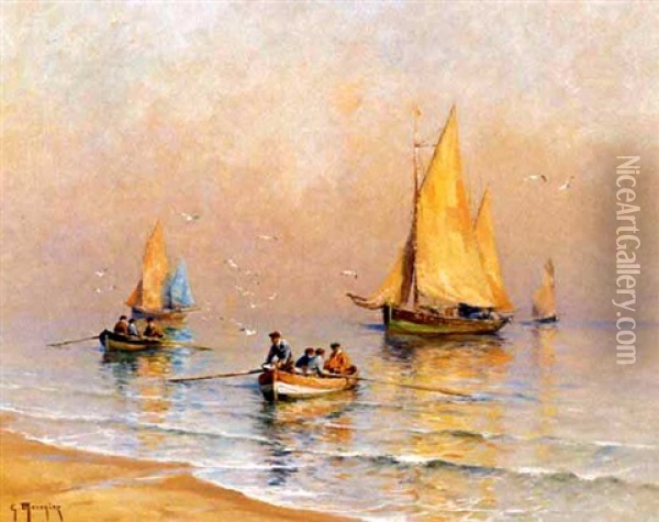 Return Of The Fleet Oil Painting - Georges Philibert Charles Maroniez