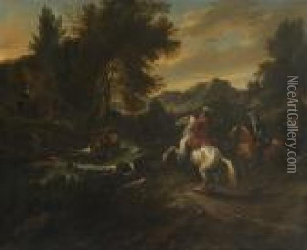 Hirschjagd. Oil Painting - Jan Wyck