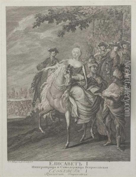 Die Kaiserin Elisabeth I. Von Russland Zu Pferde Oil Painting - Johann Elias Ridinger or Riedinger