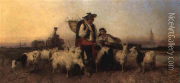 Goatherds Returning From Seville Oil Painting - Richard Ansdell
