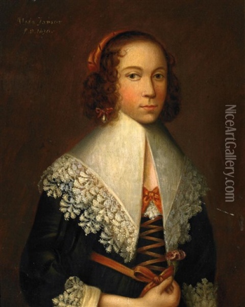 Halbportrat Der Alida Janson Oil Painting - Cornelis Jonson Van Ceulen