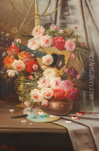Bouquets De Fleurs A La Mandoline Oil Painting - Max Carlier