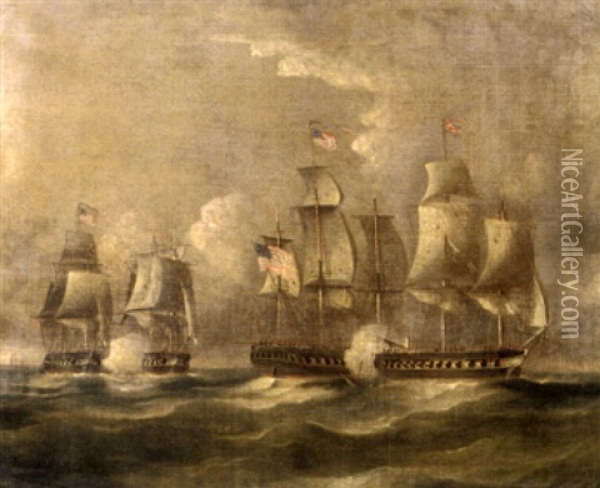 A Frigate Action Of The Anglo-american War Of 1812 Oil Painting - Thomas Buttersworth