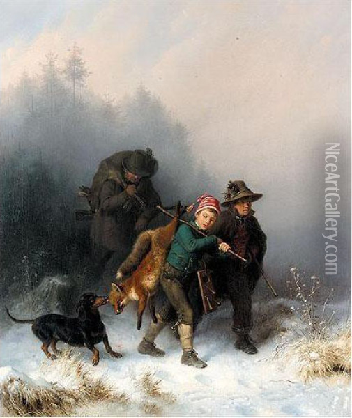 Returning From The Hunt Oil Painting - Eugen Hess