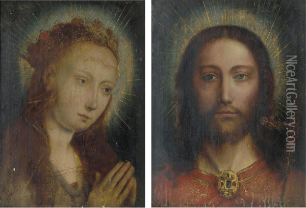 Christ Our Saviour; And The Virgin Oil Painting - Quinten Metsys
