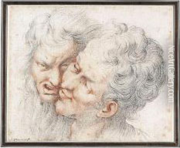 Two Grotesque Heads Oil Painting - Camillo Procaccini