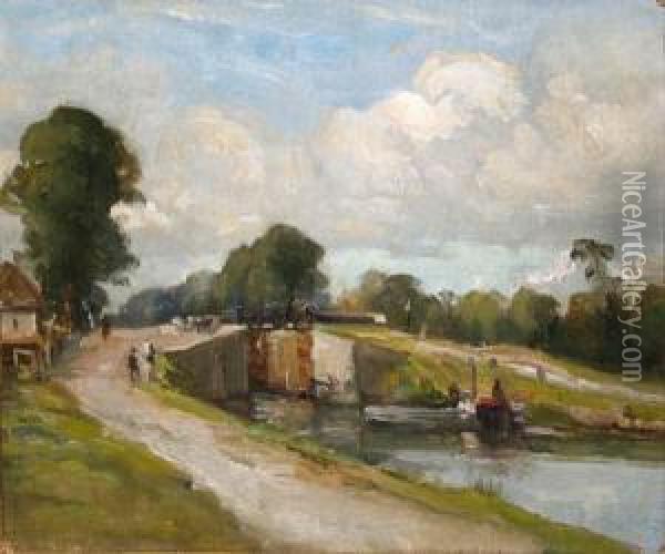 Along The Canal Oil Painting - Sarah Henrietta Purser