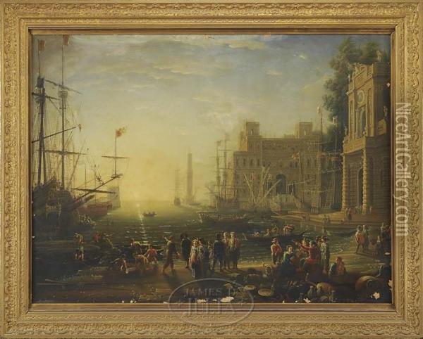 Harbor View With Palace And Figures Oil Painting - Claude-joseph Vernet