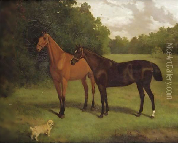 Two Hunters And A Dog Oil Painting - Charles (Burton) Barber